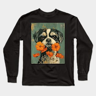Shih Tzu dog Flowers Photo Art Design For Dog Onwer Long Sleeve T-Shirt